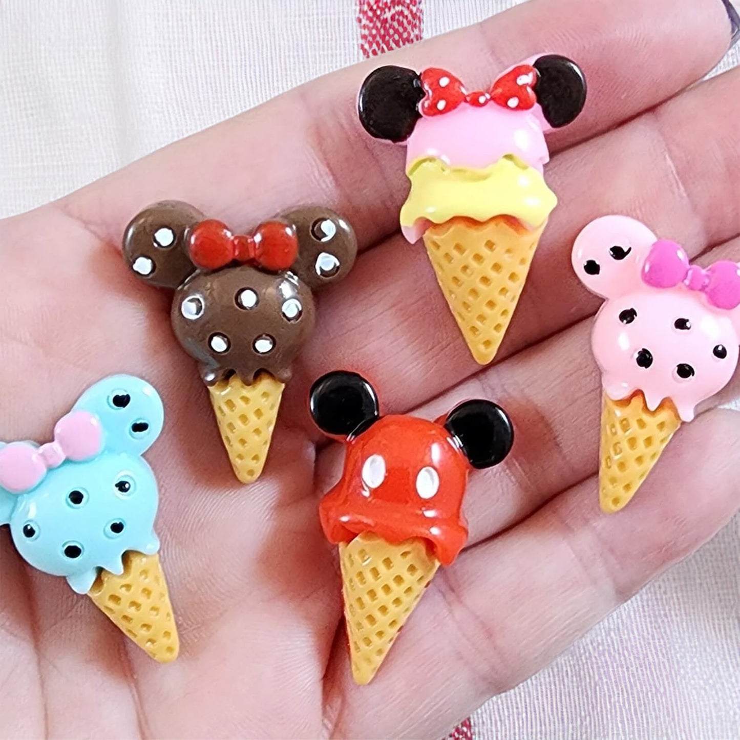 10Pcs Whimsical Mouse Ice Cream Cone Miniatures, 5 Assorted Designs, Resin Character Treats for Dollhouse Dessert Shop & Themed Party Scenes (Not