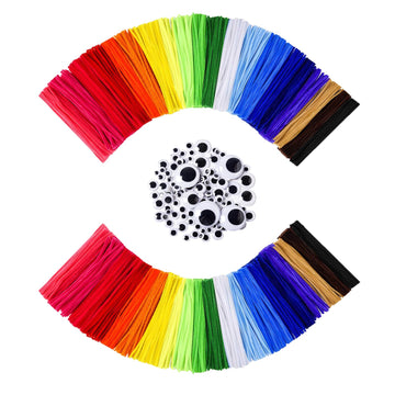 Pipe Cleaners Bulk,1000 pcs Pipe Cleaner Flower Kit,20 Color Chenille Stems Pipe Cleaners Crafts,100 Self-Adhesive Eyes,DIY Arts and Decorations