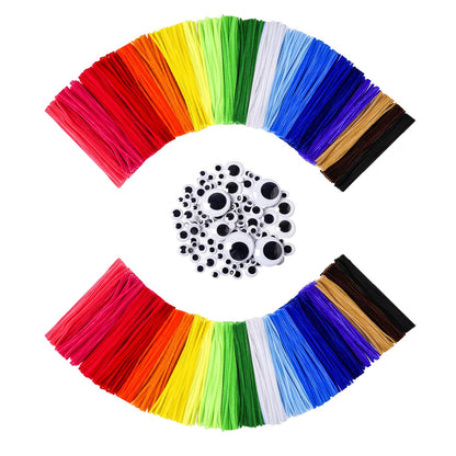 Pipe Cleaners Bulk,1000 pcs Pipe Cleaner Flower Kit,20 Color Chenille Stems Pipe Cleaners Crafts,100 Self-Adhesive Eyes,DIY Arts and Decorations
