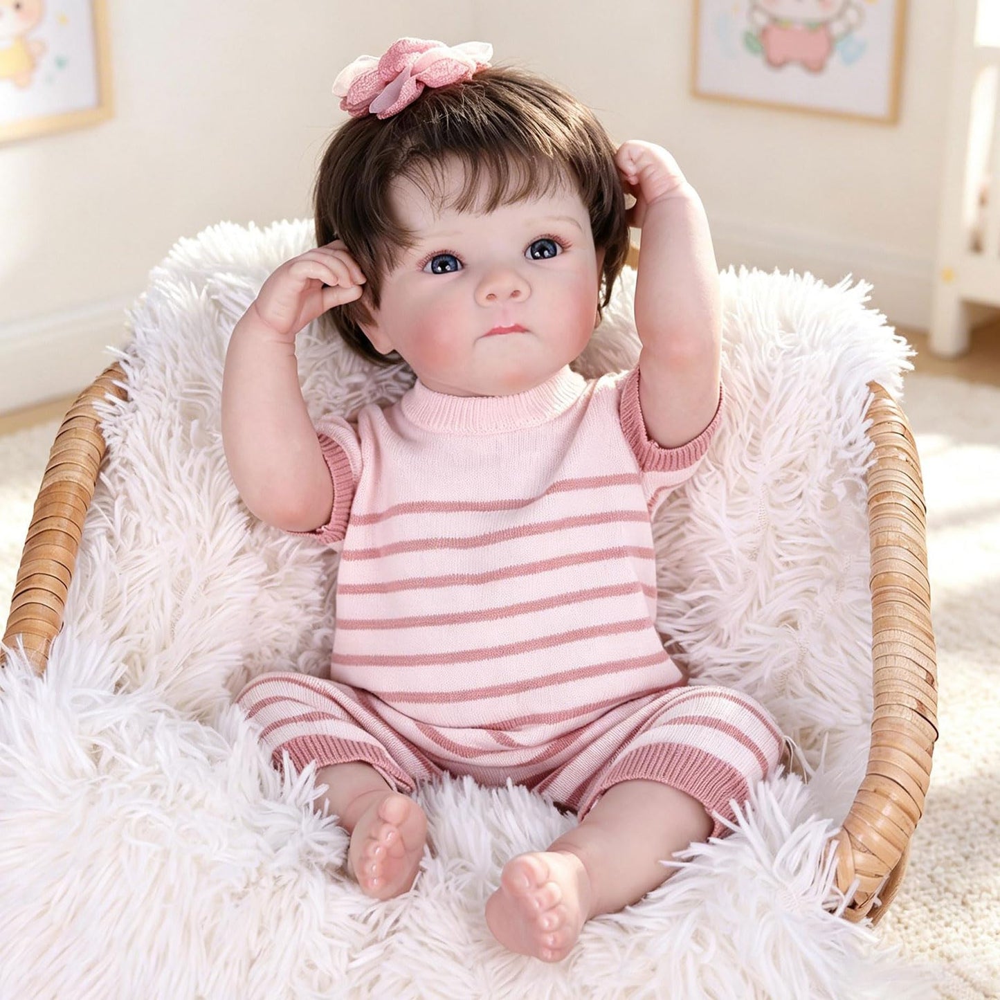 Tookyhill Baby Doll, 18 Inch Realistic Reborn Baby Doll, Weighted Soft Vinyl Body, Poseable Lifelike Newborn Doll with Striped Knitted Romper & Bear