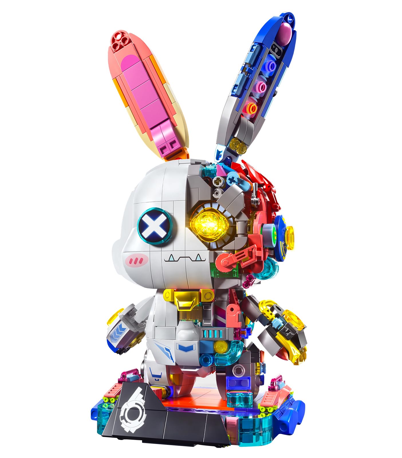 Mechanical Rabbit Building Set - Punk Style Animal Collection Toy Robot Bunny Sets with LED Light Neon Style Collectible Building Toy Ideal Birthsay