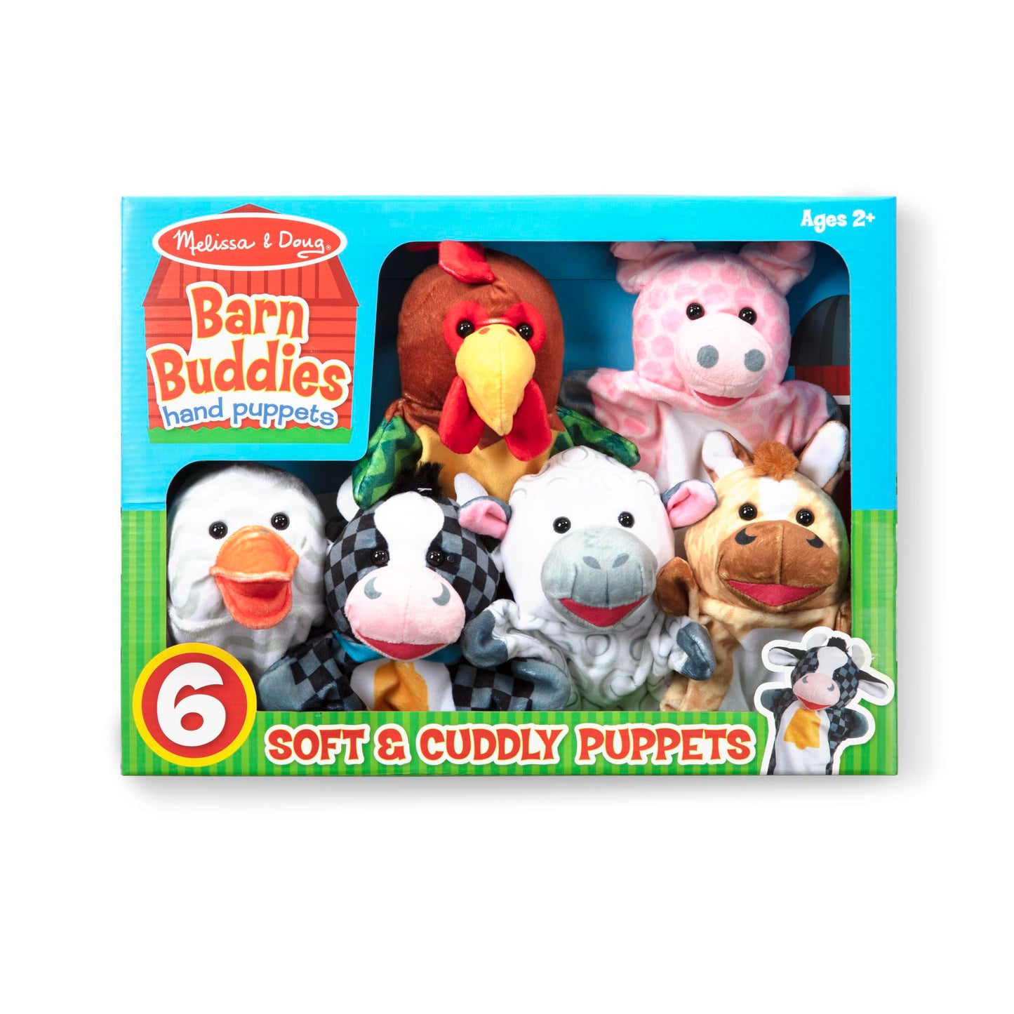 Melissa & Doug Barn Buddies Hand Puppets, Set of 6 (Cow, Sheep, Horse, Duck, Chicken, Pig)