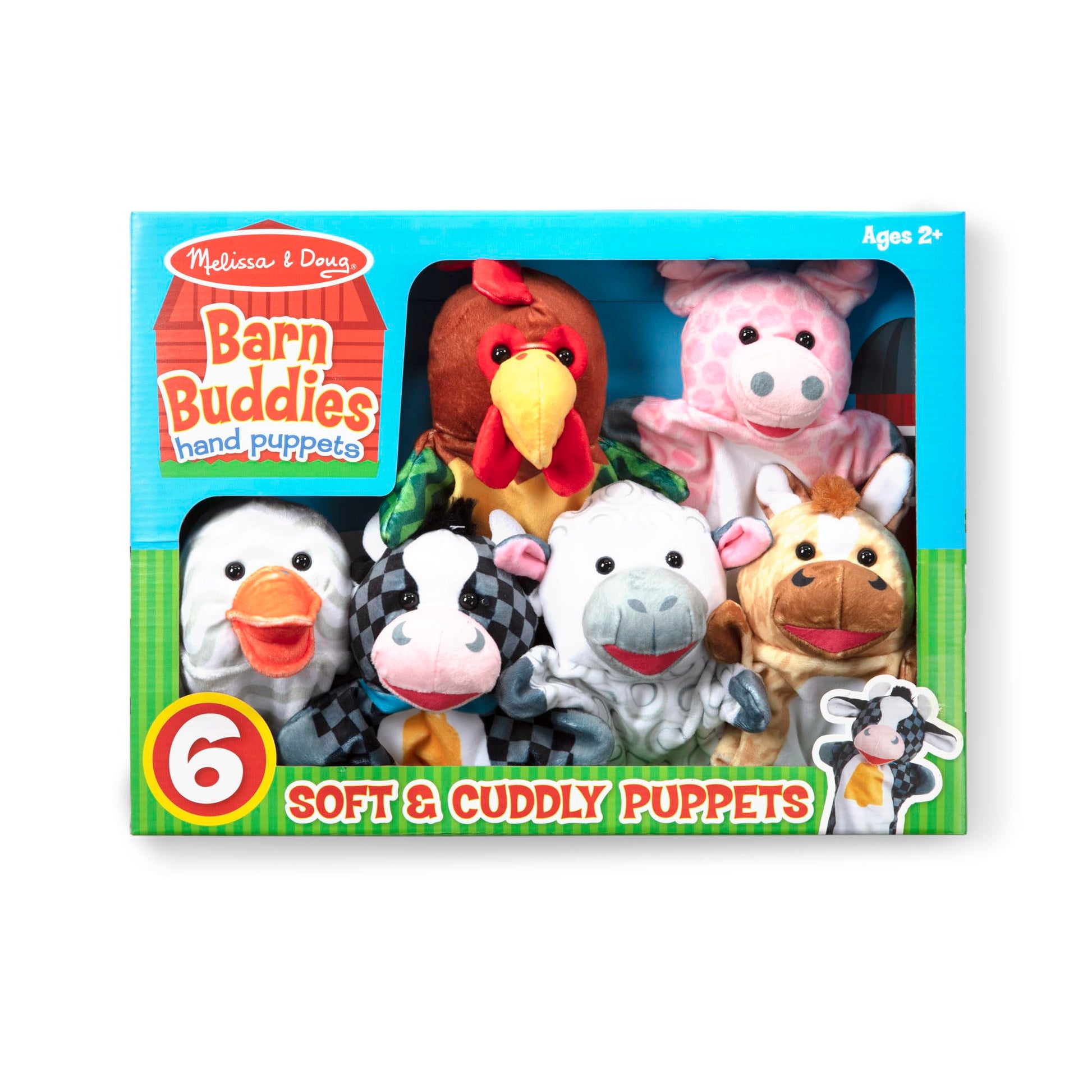 Melissa & Doug Barn Buddies Hand Puppets, Set of 6 (Cow, Sheep, Horse, Duck, Chicken, Pig)