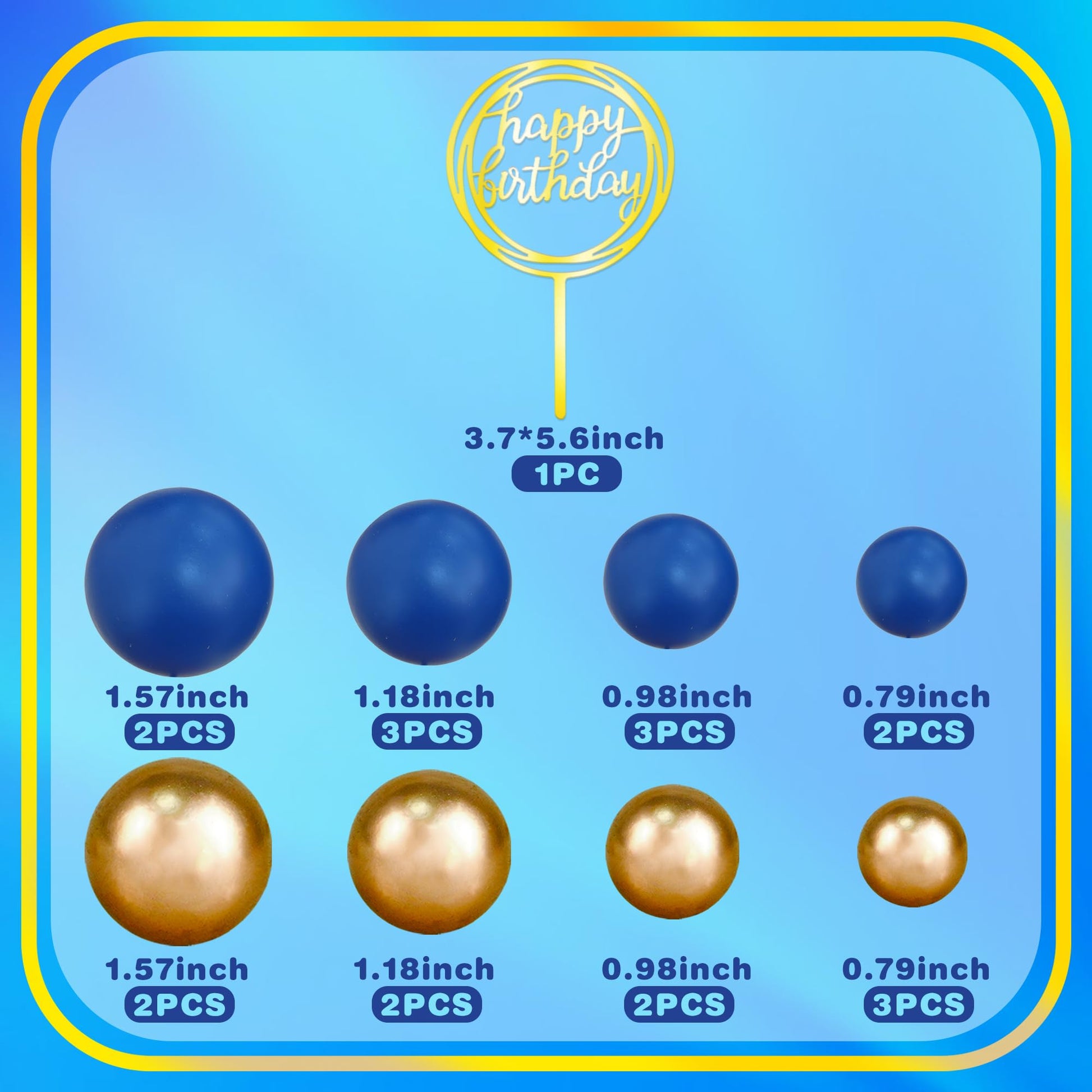 Ball Cake Toppers Simplicity Blue Gold Ball Cake Toppers DIY Cake Insert Topper Foam Cake Balls Baking Decoration for Wedding Anniversary Birthday