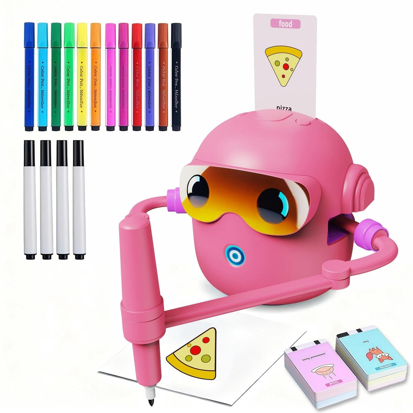 BEBESIRI Drawing Robot for Kids Montessori Painting Toys Voice Interactive Educational Drawing Machine with 100 Word Cards,12 Colorful Pens