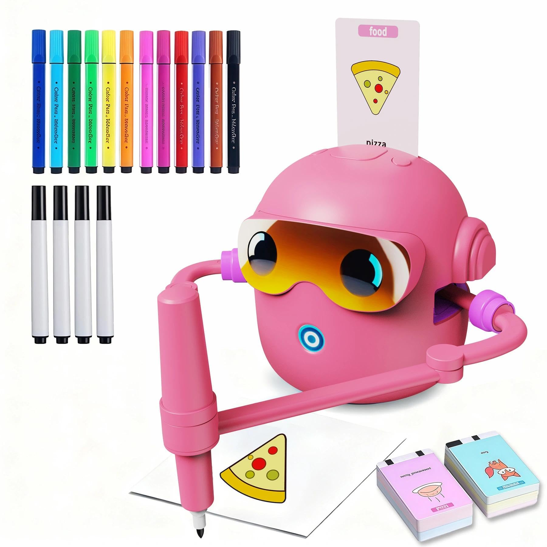 BEBESIRI Drawing Robot for Kids Montessori Painting Toys Voice Interactive Educational Drawing Machine with 100 Word Cards,12 Colorful Pens