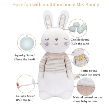 Newborn Baby Toys, Soft Cotton Stuffed Bunny Toy with Lullaby Music for Boy & Girl Babies 0-3-4-6+ Months,Easter Gift for Baby (Mrs.Bunny)