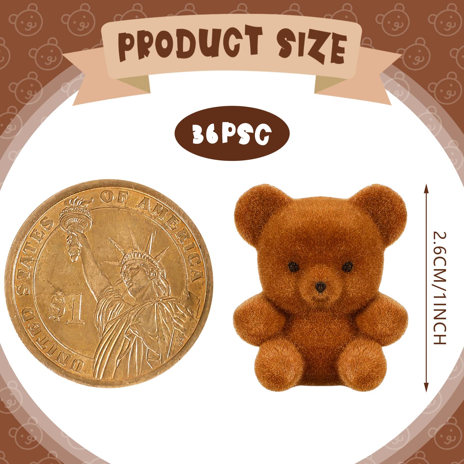 Deekin 36 Pcs Mini Flocked Bear Cute Miniature Stuffed Plush Bear Bulk 1'' Tiny Animal Baby Shower Decoration Birthday Party Favor Small Bag Charm