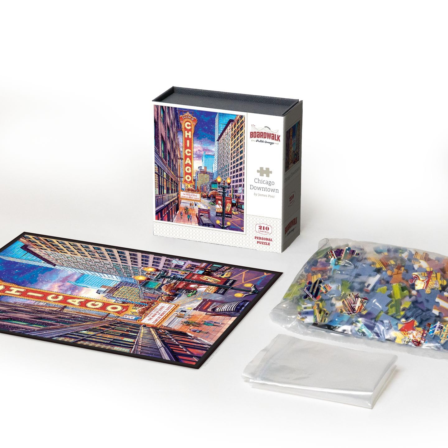 Boardwalk Chicago Downtown 210 Piece Personal Puzzle, Jigsaw Puzzles with Premium Box, Illinois Gifts for Adults, 6"x8"