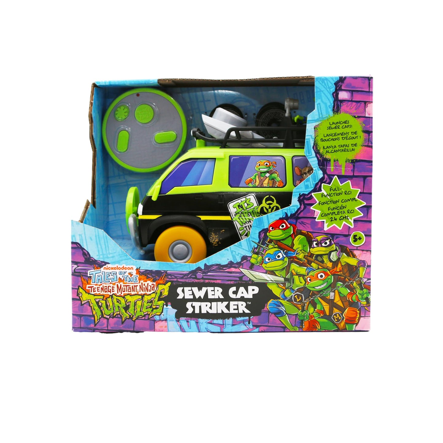 Teenage Mutant Ninja Turtles: Tales of The TMNT - Sewer Cap Striker RC Car | Full-Function Remote Control Vehicle | Launches 10 Foam Sewer Caps |