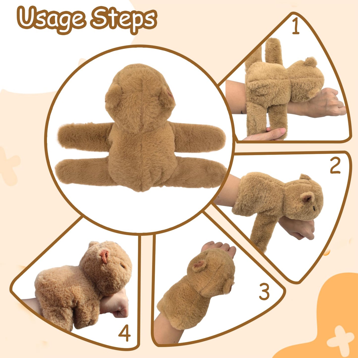 WUEURU 2 Pcs Animal Slap Bracelets Capybara Plush Toy, Cute Capybara Slap Bracelet 9'' Plush Toy for Christmas Birthday Party Favor Supply