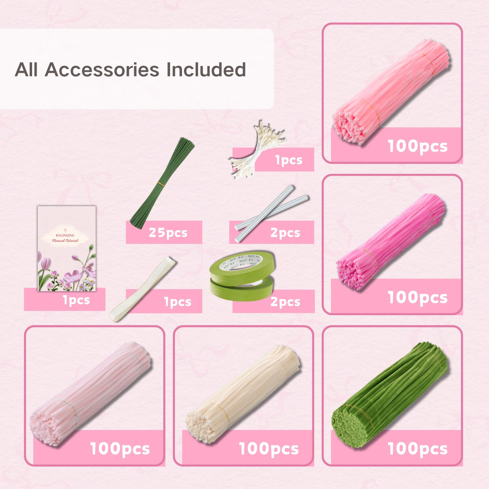 balinging 500pcs Pipe Cleaners Craft for Flowers,Chenille Stems for DIY Flower Making Kit,Pipe Cleaners Projects Creative for DIY Art and Craft,Ideal