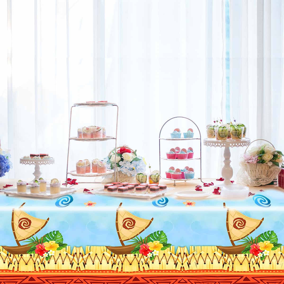 SHONHONG 2pcs Summer Ocean Party Tablecloths,42 * 71inch,Summer Beach Surfing Birthday Decoration Supplies