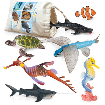 Volnau Sea Creature Toys Figures 7PCS Indian Ocean Shark Animal Figurines for Toddlers Kids Christmas Decoration Gift Plastic Fish Preschool Pack