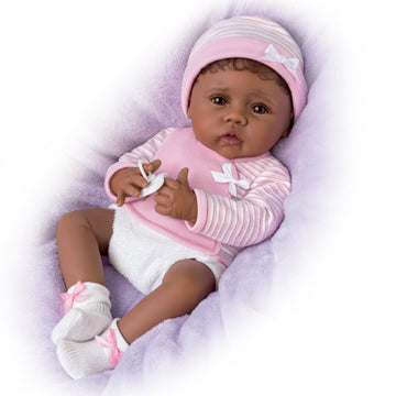 The Ashton-Drake Galleries So Truly Real Reborn Baby Doll Blessings from the Start by Linda Murray, 16 inches, Brown Eyes, Weighted Body (Pink)