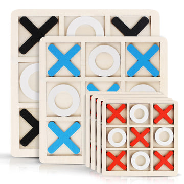REGUICORP 6 Pack Tic Tac Toe Board Game, 3 Sizes Wooden Tic Tac Toe Game, Tic Tac Toe Coffee Table Decor, Classical Family Board Games for Family