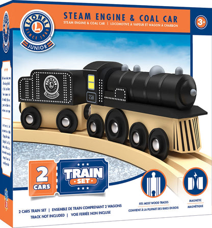 MasterPieces Wood Train 2 Piece Set - Lionel Collector's Steam Engine & Coal Car - Officially Licensed Toddler & Kids Toy