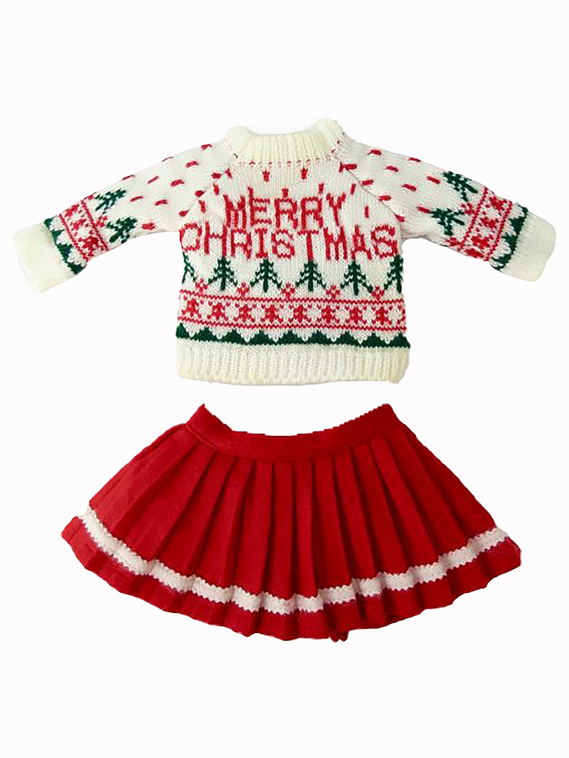 Merry Christmas Sweater Skirt Set Outfit for 18-Inch Dolls | Premium Quality & Trendy Design | Dolls Clothes | Outfit Fashions for Dolls for Popular