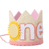 YOUAME Sunshine One Birthday Crown - Pink and Yellow Headwear for Toddlers' First Birthday, Sun Themed Party Decor, You Are My Sunshine Crown