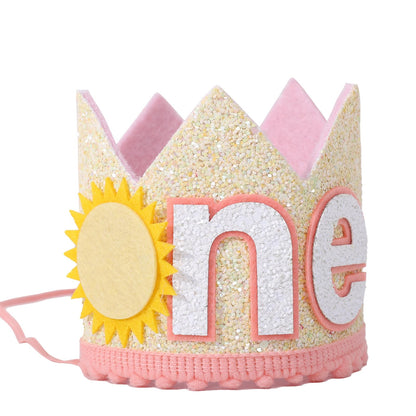 YOUAME Sunshine One Birthday Crown - Pink and Yellow Headwear for Toddlers' First Birthday, Sun Themed Party Decor, You Are My Sunshine Crown