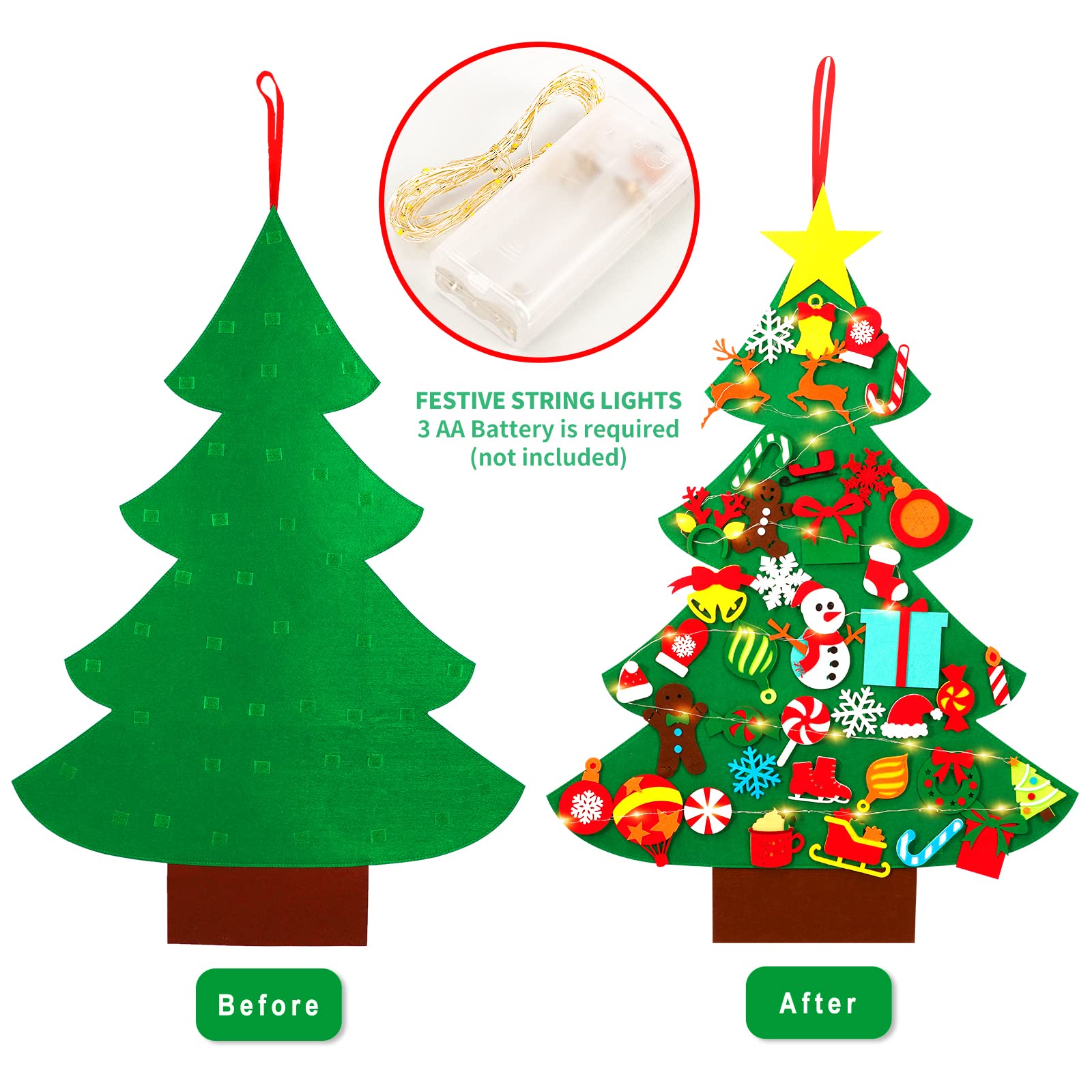Garma DIY Felt Christmas Tree Set with 41PCS Kids Wall Hanging Detachable Ornaments, Felt Christmas Craft Kits Decorations for Toddler Xmas Gifts New