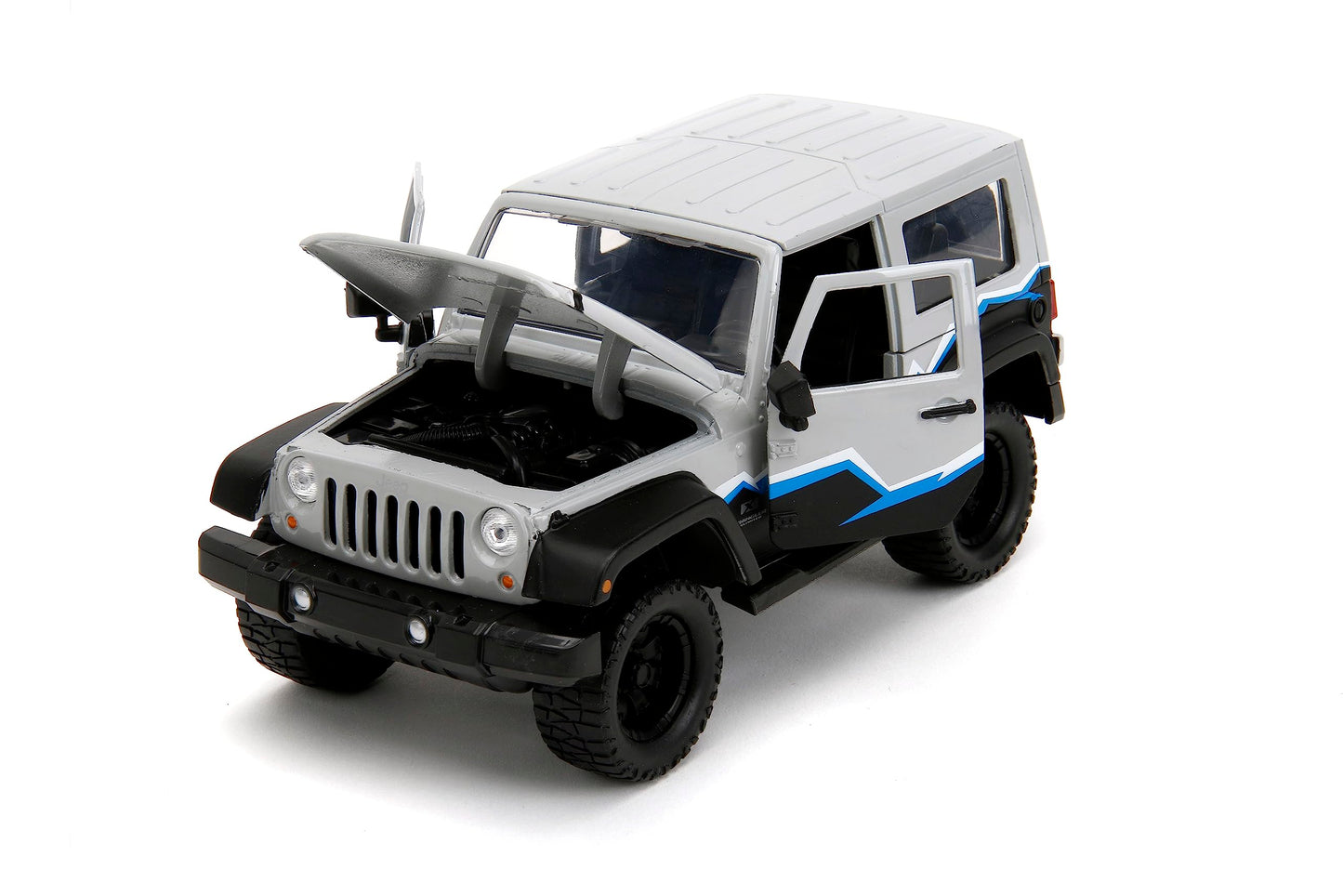 Jada Just Trucks 1:24 2007 Jeep Wrangler Die-Cast Truck w/Tire Rack, Toys for Kids and Adults(Grey/Primer Black)