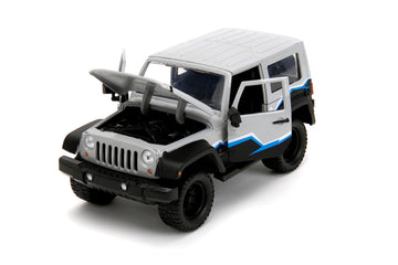 Jada Just Trucks 1:24 2007 Jeep Wrangler Die-Cast Truck w/Tire Rack, Toys for Kids and Adults(Grey/Primer Black)