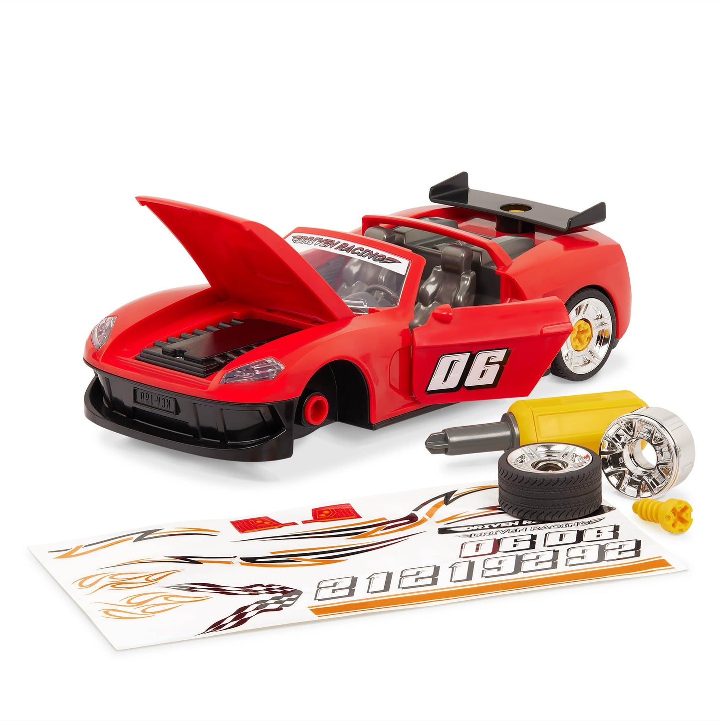 Driven by Battat Take-Apart Sports Car, 35-Piece Red Toy Car, Vehicles