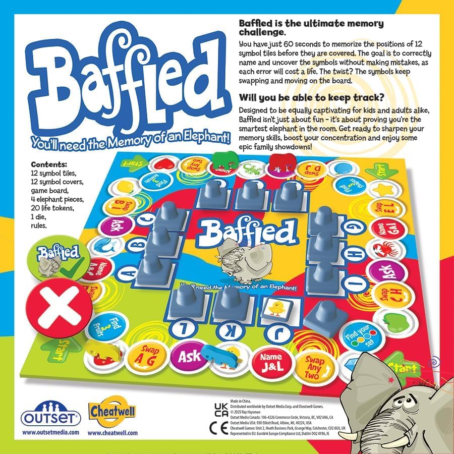 Baffled Board Game - The Ultimate Test of Memory and Focus! - for 2 to 4 Players Ages 6 and up