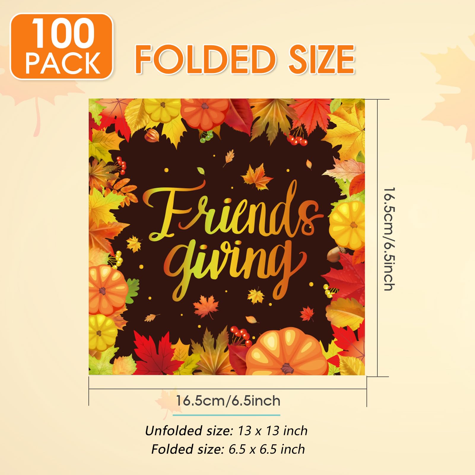 100Pcs Thanksgiving Napkins Fall Disposable Paper Napkins,Fall FriendsGiving Theme with Autumn Leaves & Pumpkins Print, Party Tableware