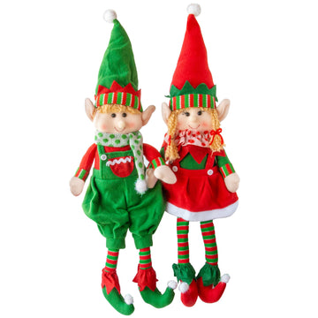 Elf Plush Christmas Stuffed Dolls, Set of 2-18" Boy and Girl Elves Holiday Cute Plush Shelf Toys - Fun Kids Buddy Figurine Decorations, Christmas