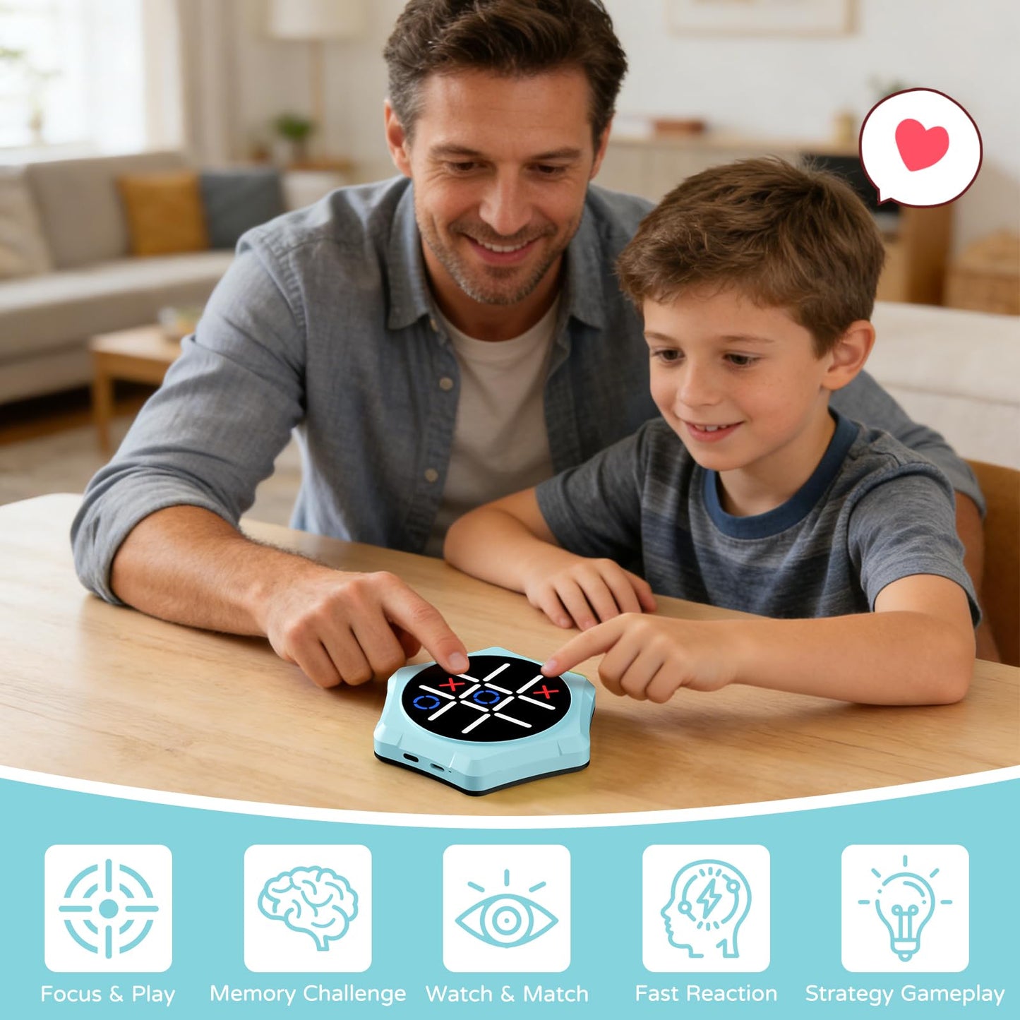 Electronic Tic Tac Toe Game,5-in-1 Handheld Puzzle Games,Tic Tac Toe Bolt Game for Educational&Memory,Portable Travel Games for Car Ride with Silent
