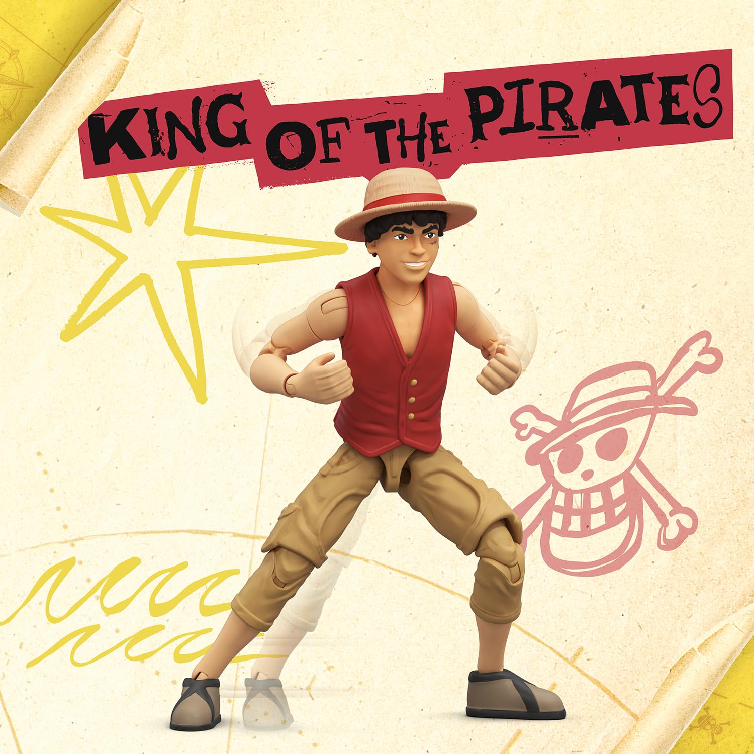 One Piece Monkey D. Luffy Action Figure, 6? (15 cm) with 6 Accessories, Includes Swappable Arms and Legs, Wanted Poster, and Berry Coin Display Base