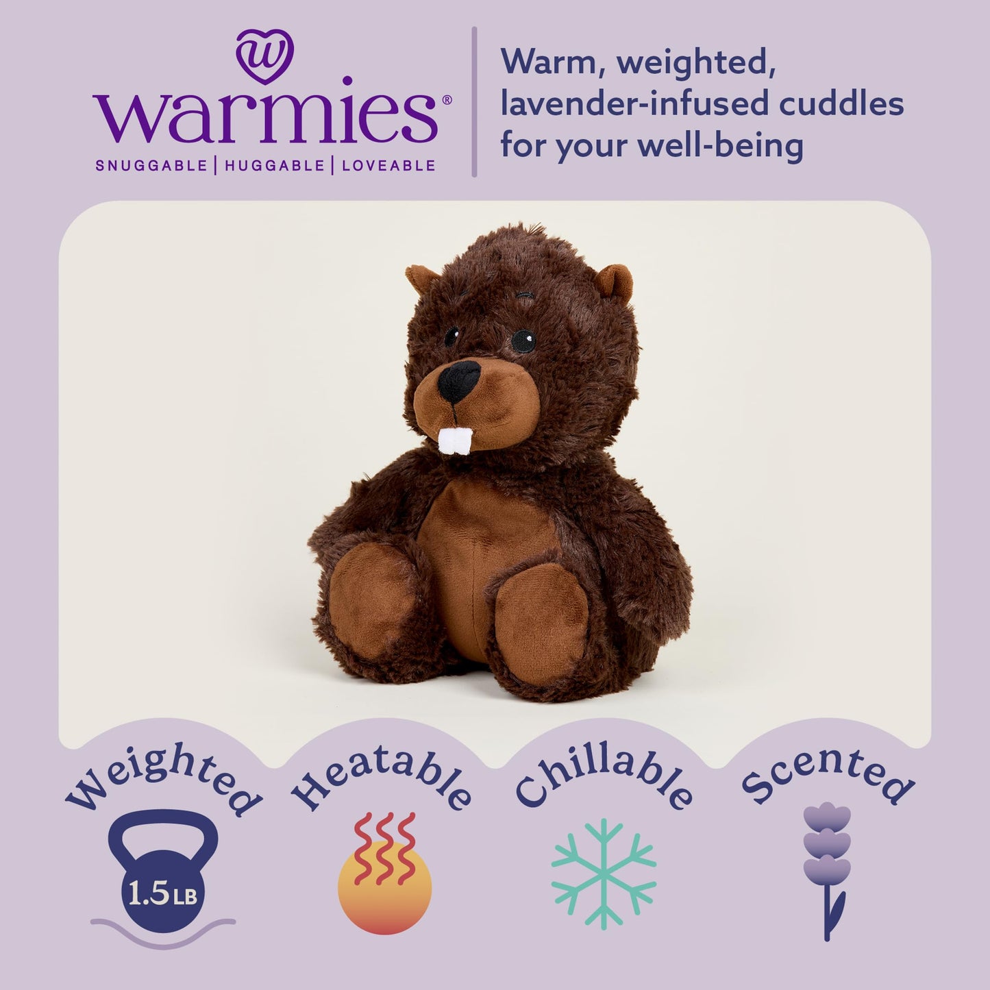 warmies Microwavable & Weighted Stuffed Animals, Beaver - Soothing Warmth Plushies - Lavender-Scented Weighted Plushie Comfort - Stuffies for Adults
