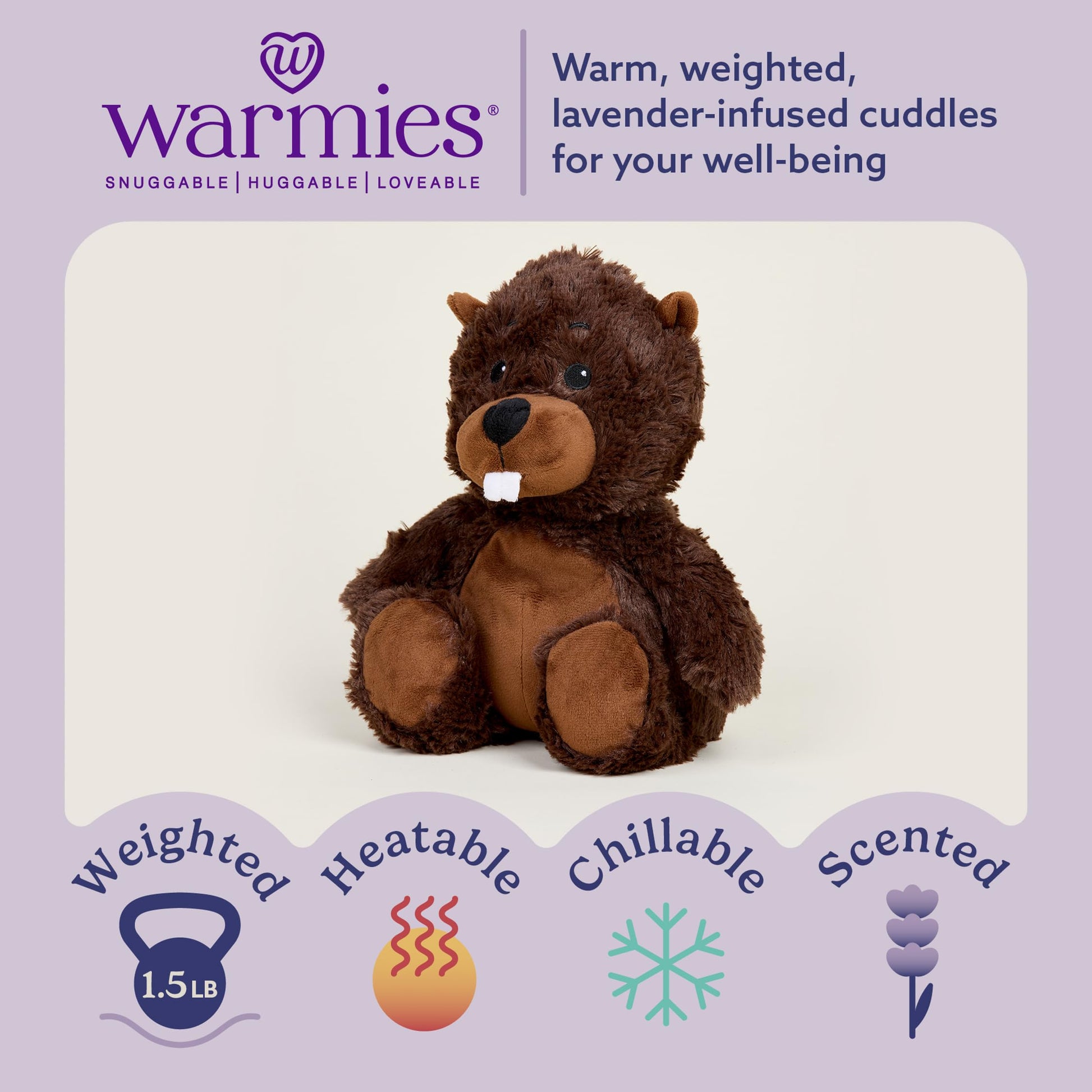warmies Microwavable & Weighted Stuffed Animals, Beaver - Soothing Warmth Plushies - Lavender-Scented Weighted Plushie Comfort - Stuffies for Adults