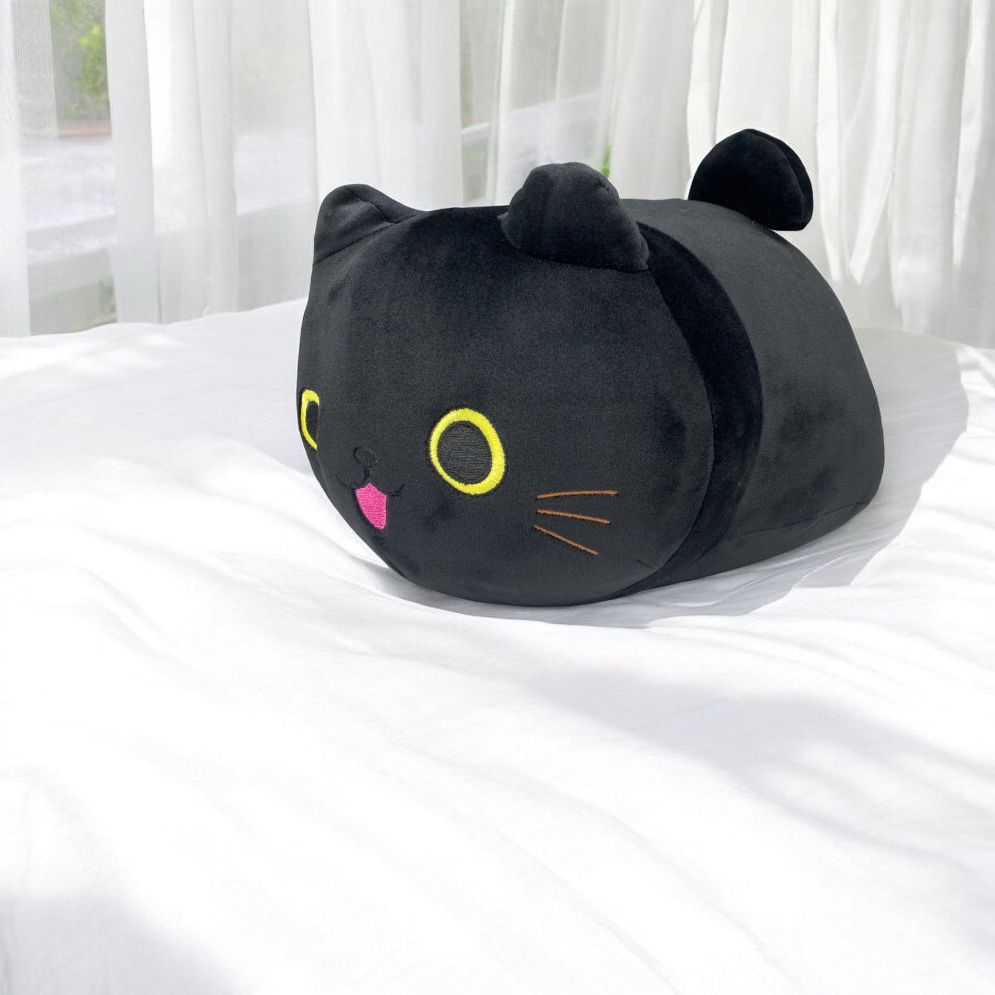 Pineapple Kawaii Black Cat Plush Pillow Plushies Squishmellow Plushie Soft Squishy Stuffed Animal Toy Cute Kitten Cushion for Kids Room Decor 10 inch