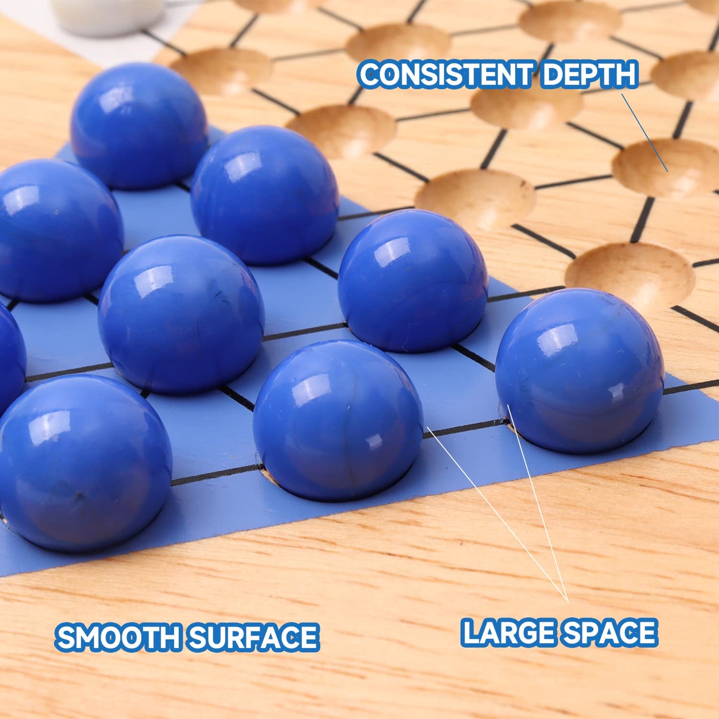 GSE Games & Sports Expert 15" Jumbo Oak Wood Chinese Checkers Board Game Set with Colorful Glass Marbles, Classic Strategy Family Board Game