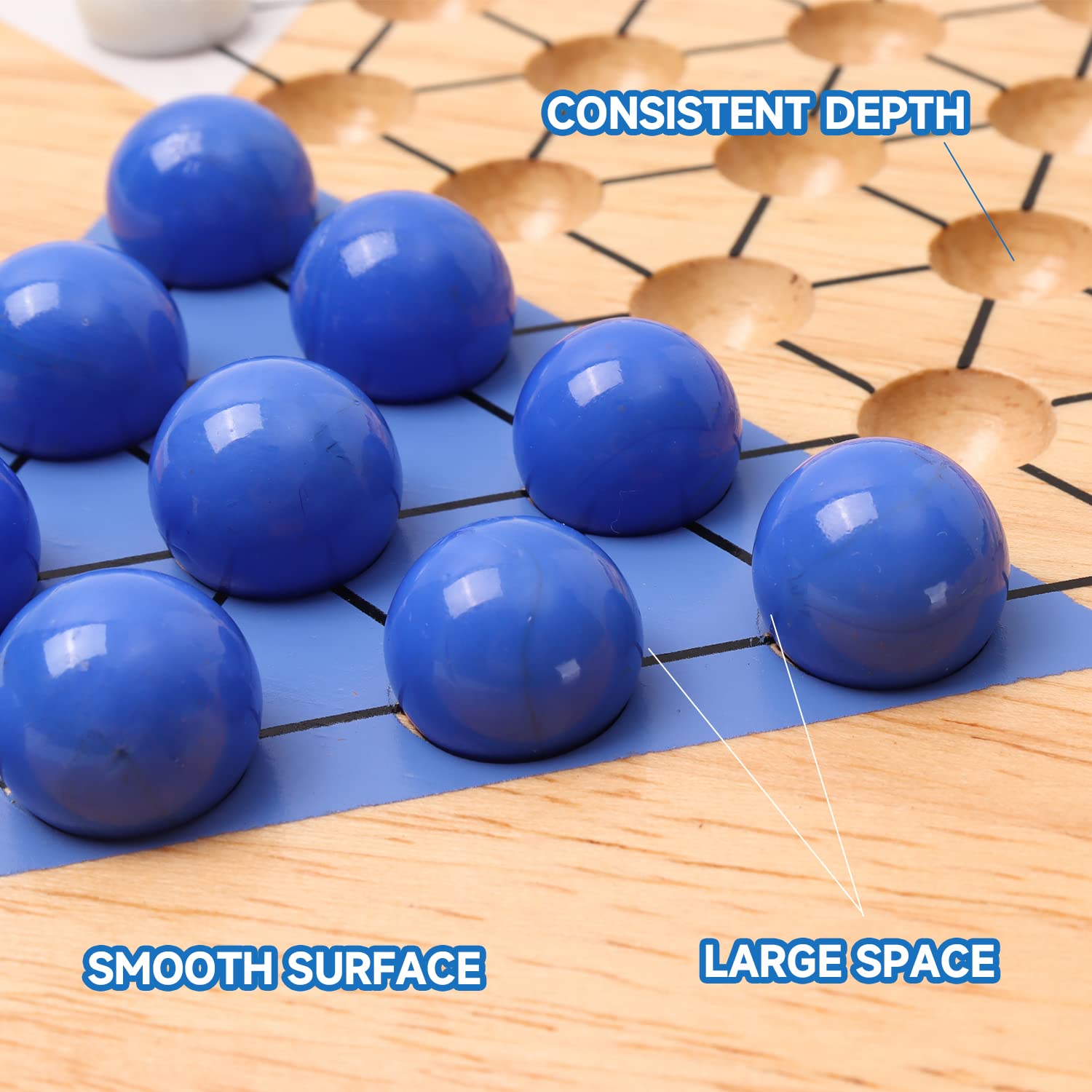 GSE Games & Sports Expert 15" Jumbo Oak Wood Chinese Checkers Board Game Set with Colorful Glass Marbles, Classic Strategy Family Board Game