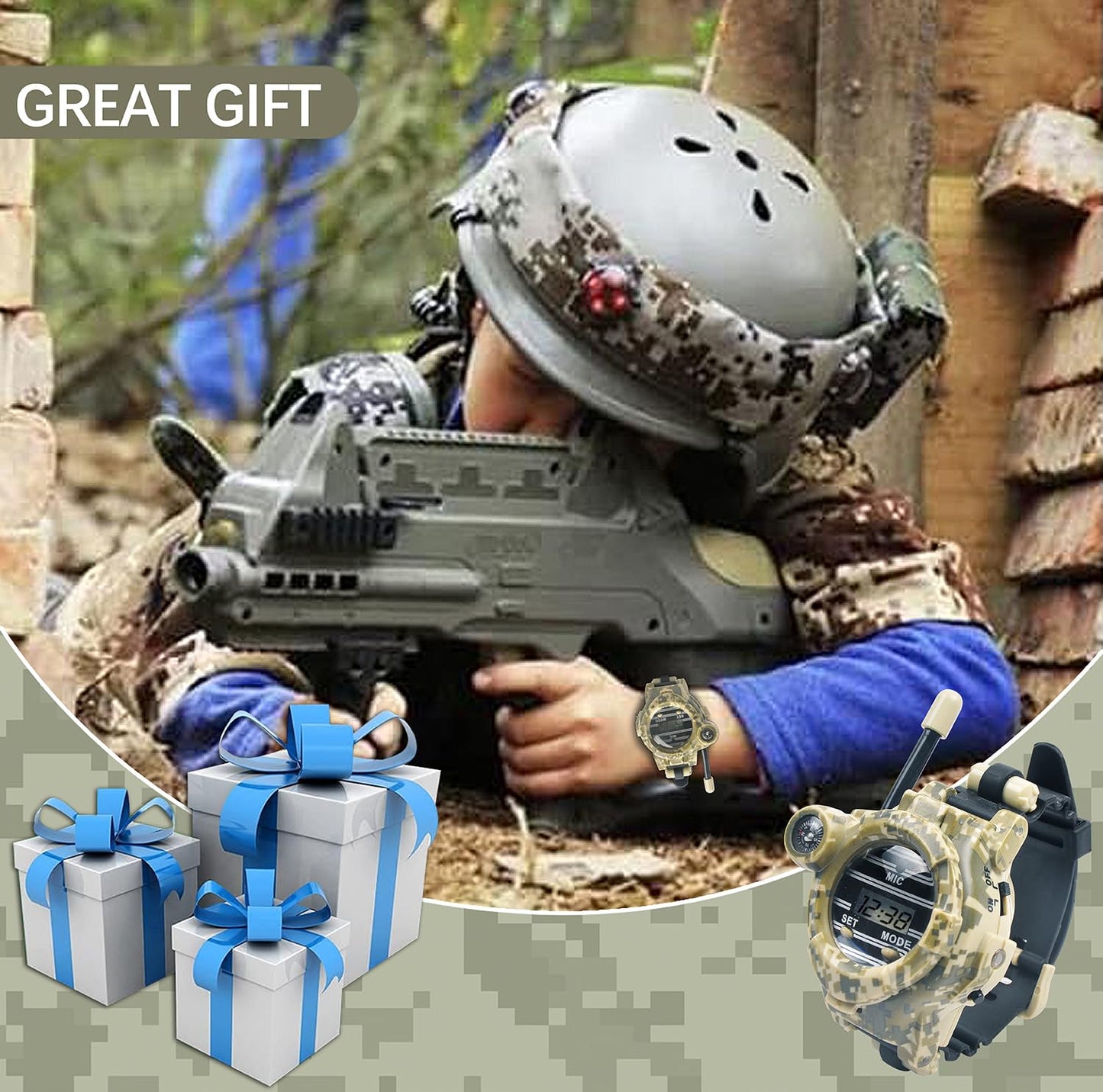 Walkie Talkie for Kids,Rechargeable Spy Walkie Talkies Watch Army Toys Gifts for Children,Two-Way Radio Walky Talky Watches with Flashlight Children