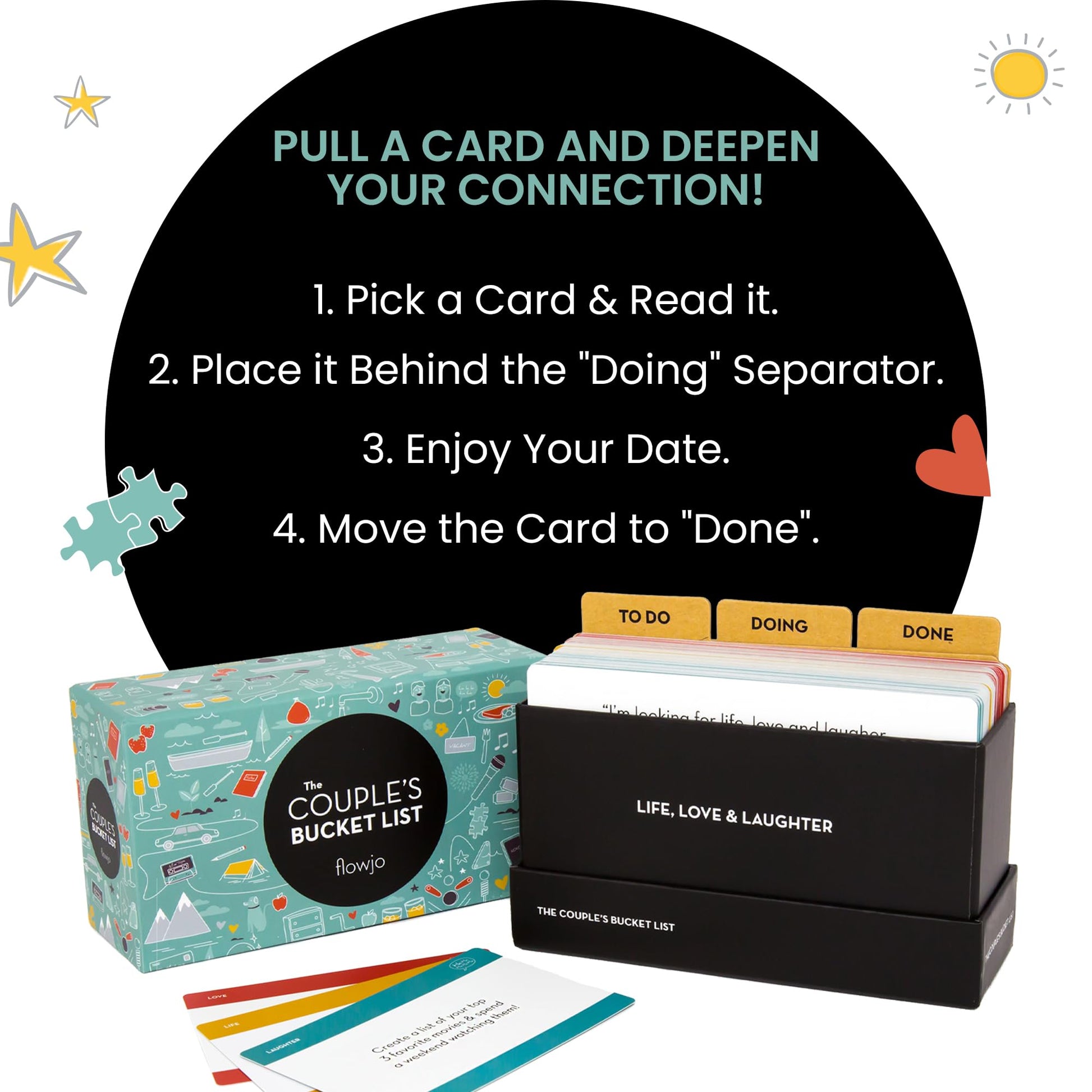 Flowjo Couple Bucket List Games for Game Night - Couples Games Card Games with 100 Original Date Night Ideas - His and Hers Fun Games - Ideal