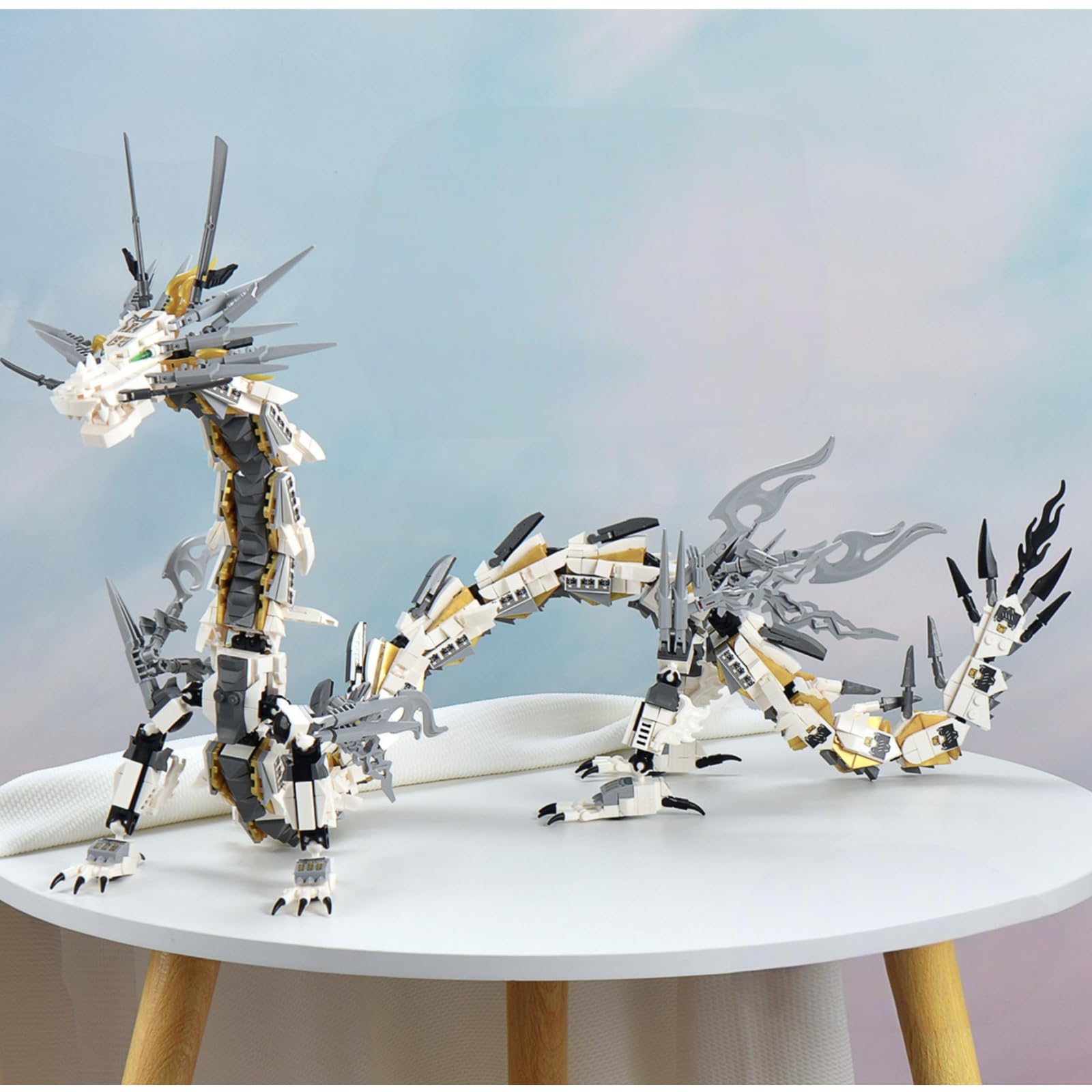 HIGH GODO Dragon Building Blocks Sets for Adults, White Mechanical Dragon Animal Building Model Collectible Display Toys, Cool Creative Gifts