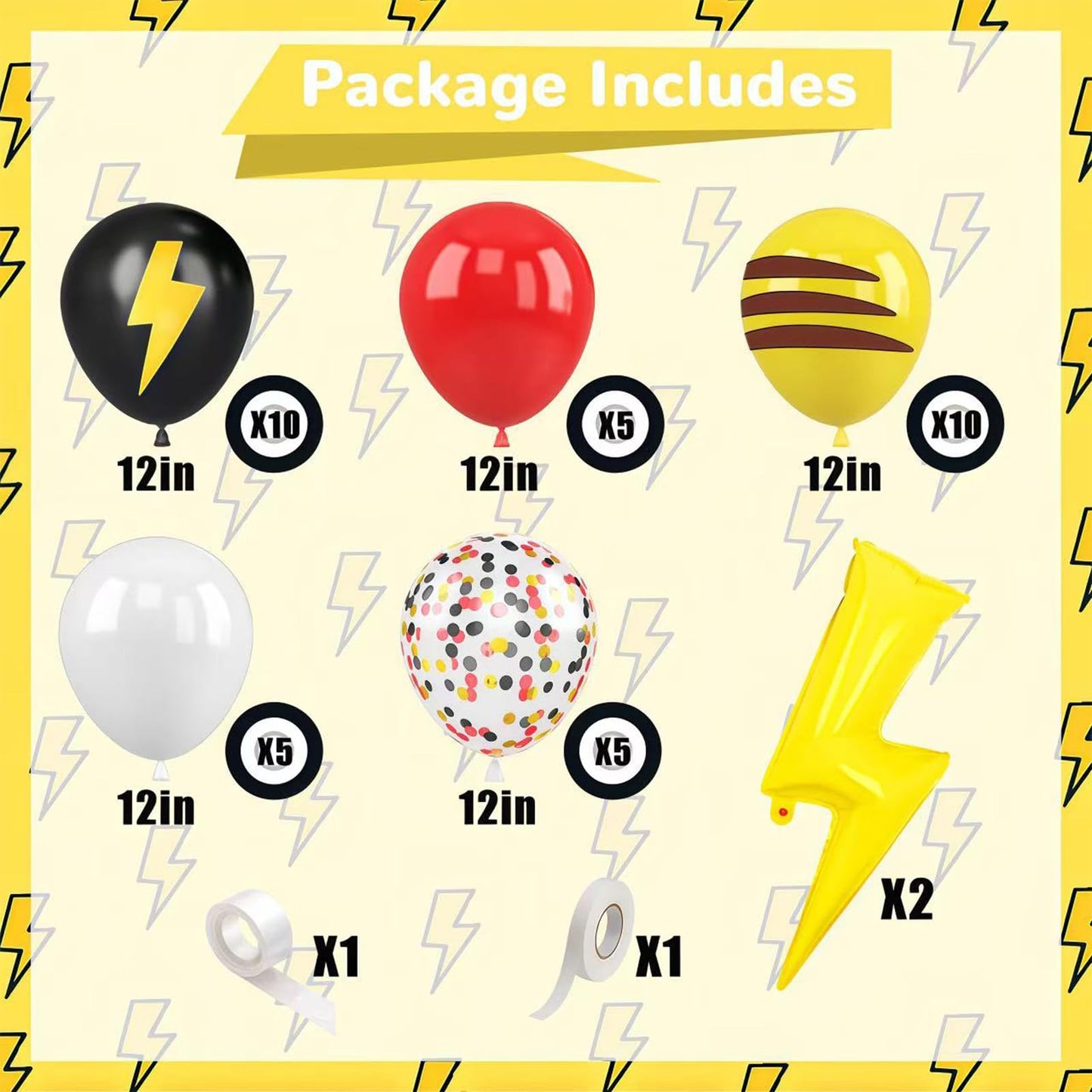 Red Black Yellow Balloon 39Pcs 12 Inch?Lightning Print Balloons for Cartoon Themed Birthday Party Decorations Boys Girls Gatherings Party Supplies