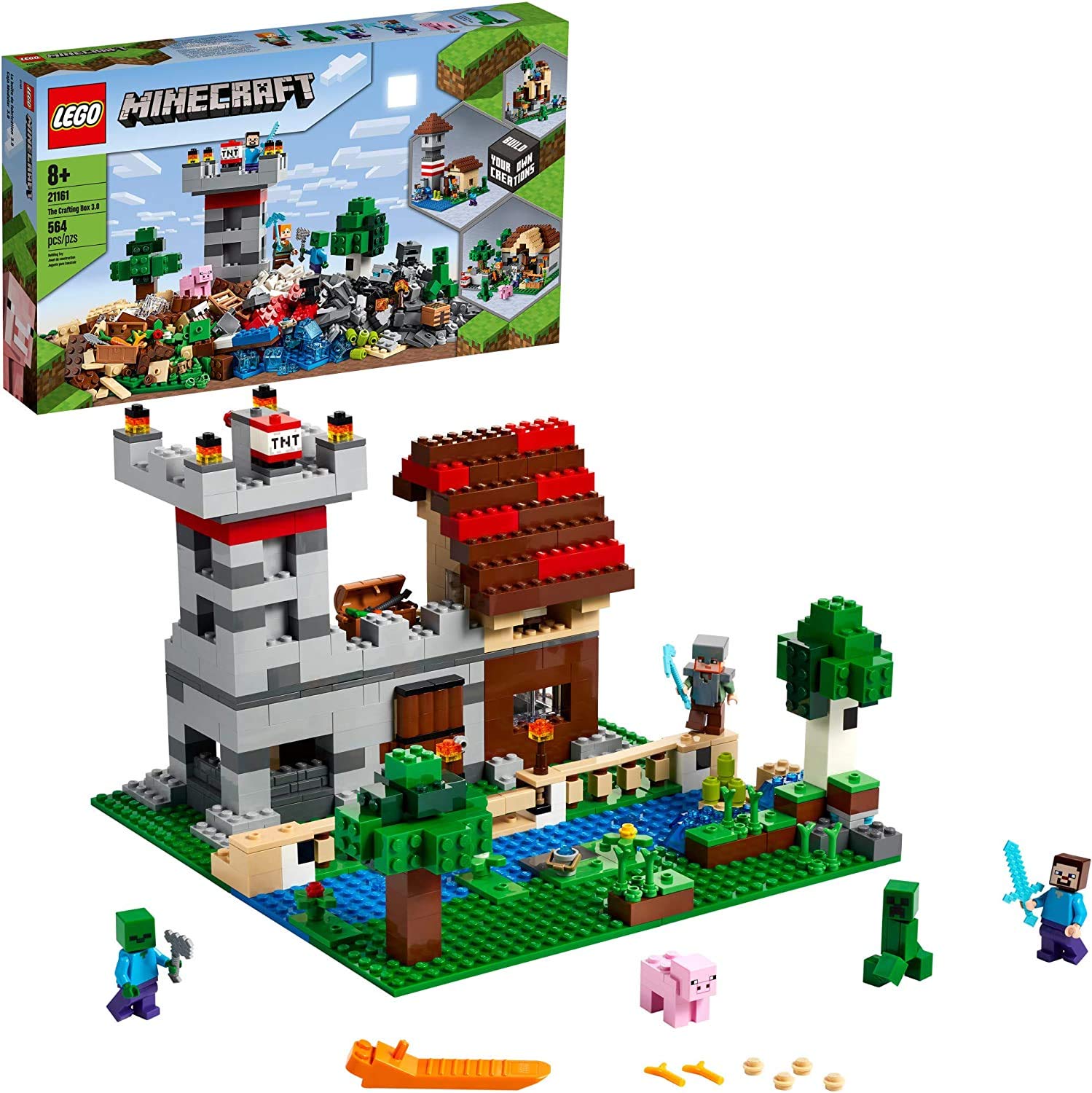 LEGO Minecraft The Crafting Box 3.0 21161 Minecraft Brick Construction Toy and Minifigures, Castle and Farm Building Set, Great Gift for Minecraft