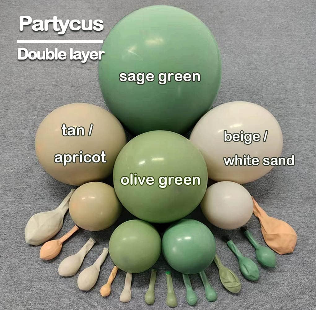 Sage Green Brown Balloon Arch Kit Double Stuffed Dusty Olive Green Tan White Sand Apricot Latex Balloon Garland for Neutral Baby Shower Safari