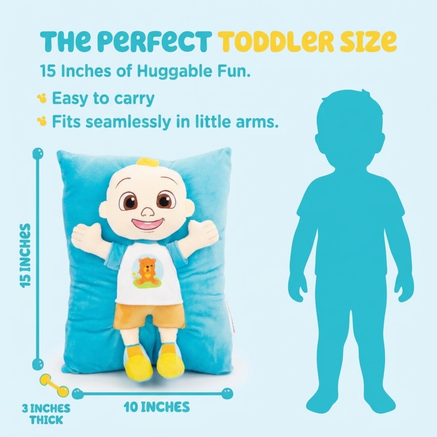 Jay Franco CoComelon JJ 3D Snuggle Plush Pillow - Super Soft Blue Pillow - Measures 15 Inches