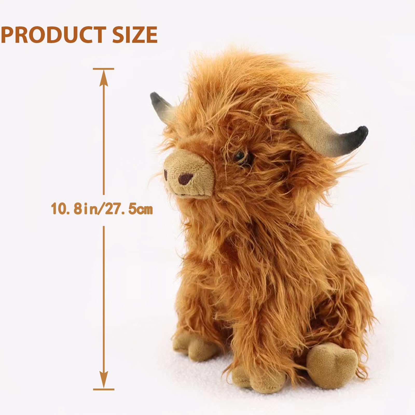 Toaje Highland Cow Stuffed Animal Realistic Scottish Cow Plush Toy Soft Farm Animal Cattle Plushie Doll Present for Adults Kids Boys Girls (Brown Cow