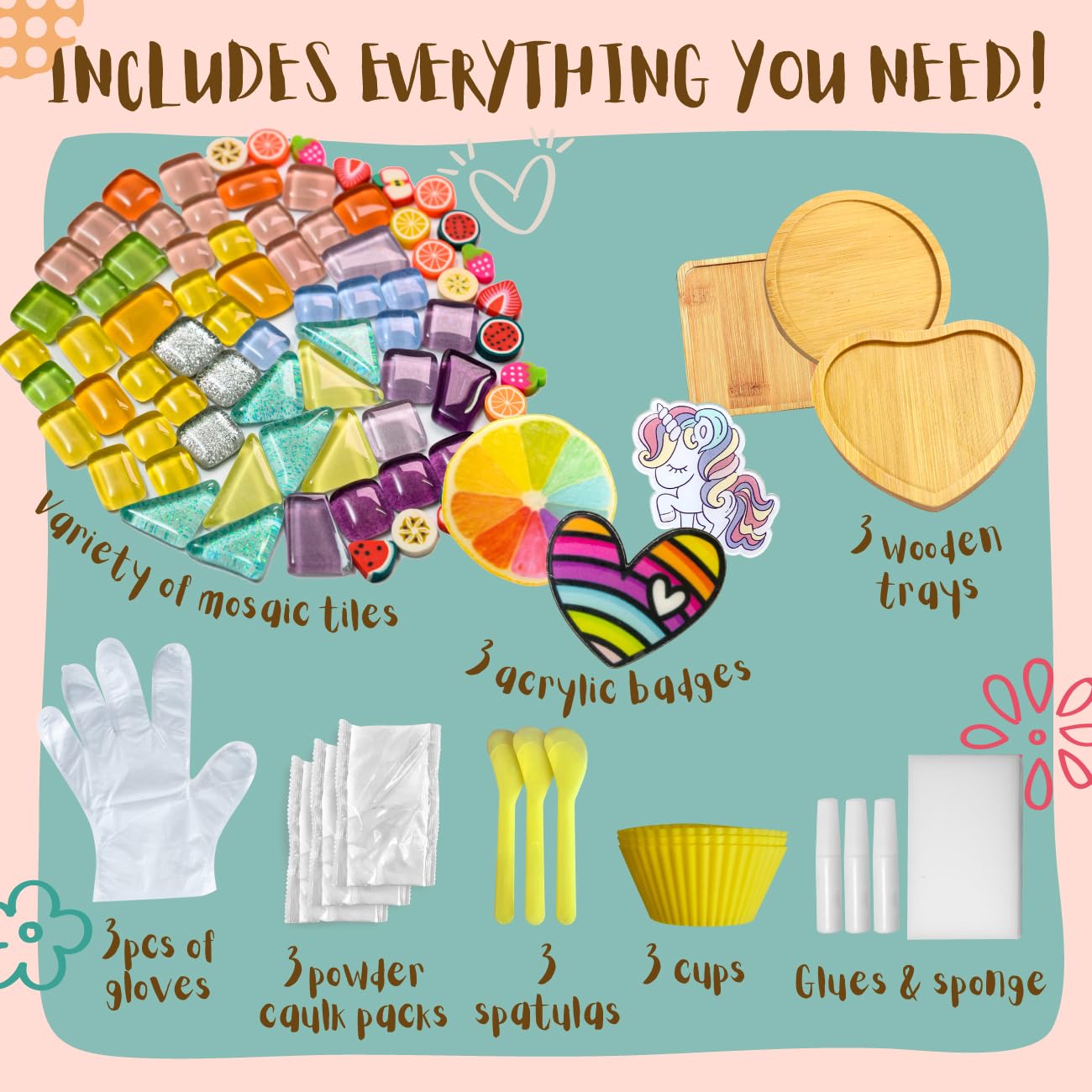 Glittery Garden Mosaic Craft Kit to Decorate Coaster with Glass Tiles
