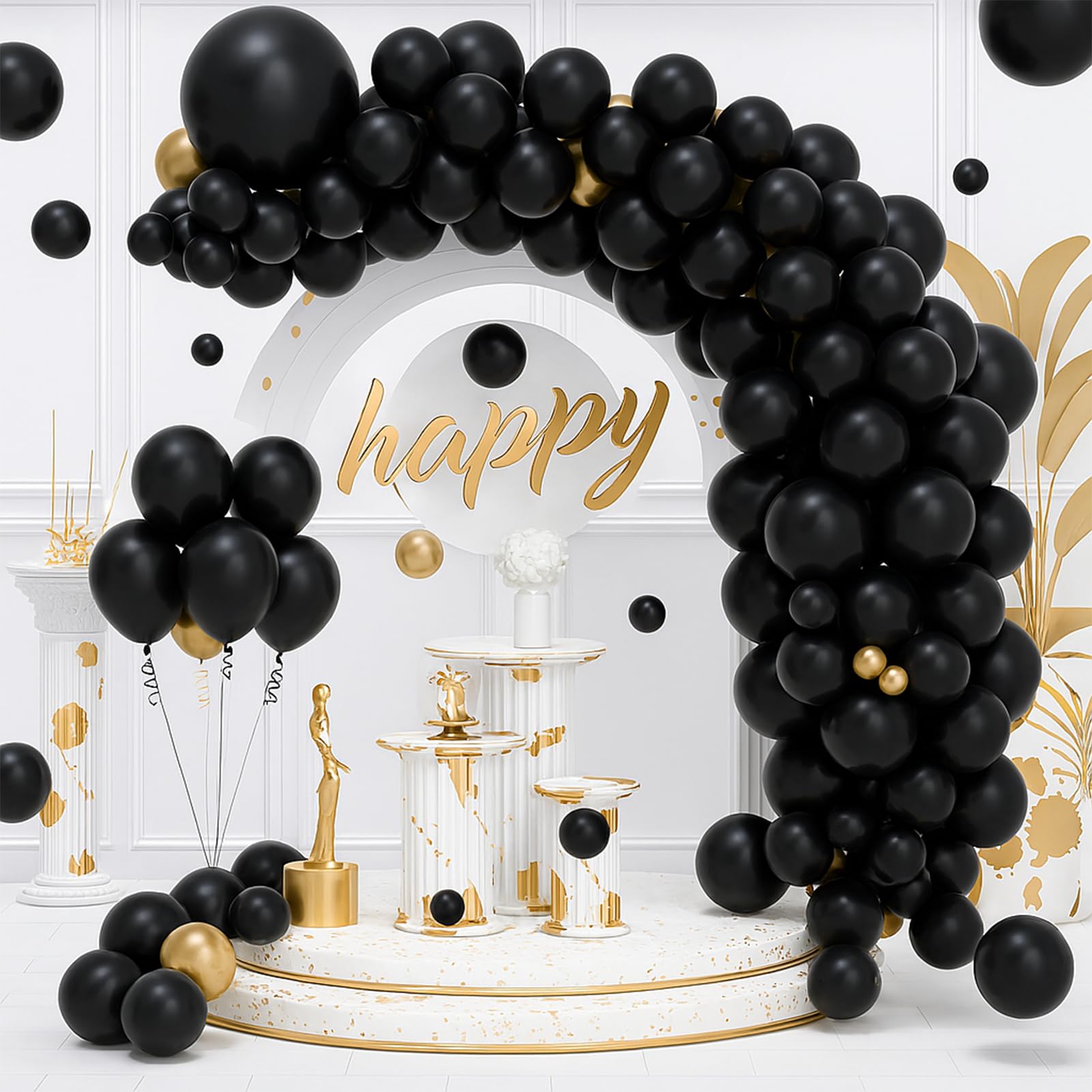 EMART Black Balloons 12 Inch 100pcs, Latex Balloons for Party(with Ribbon)