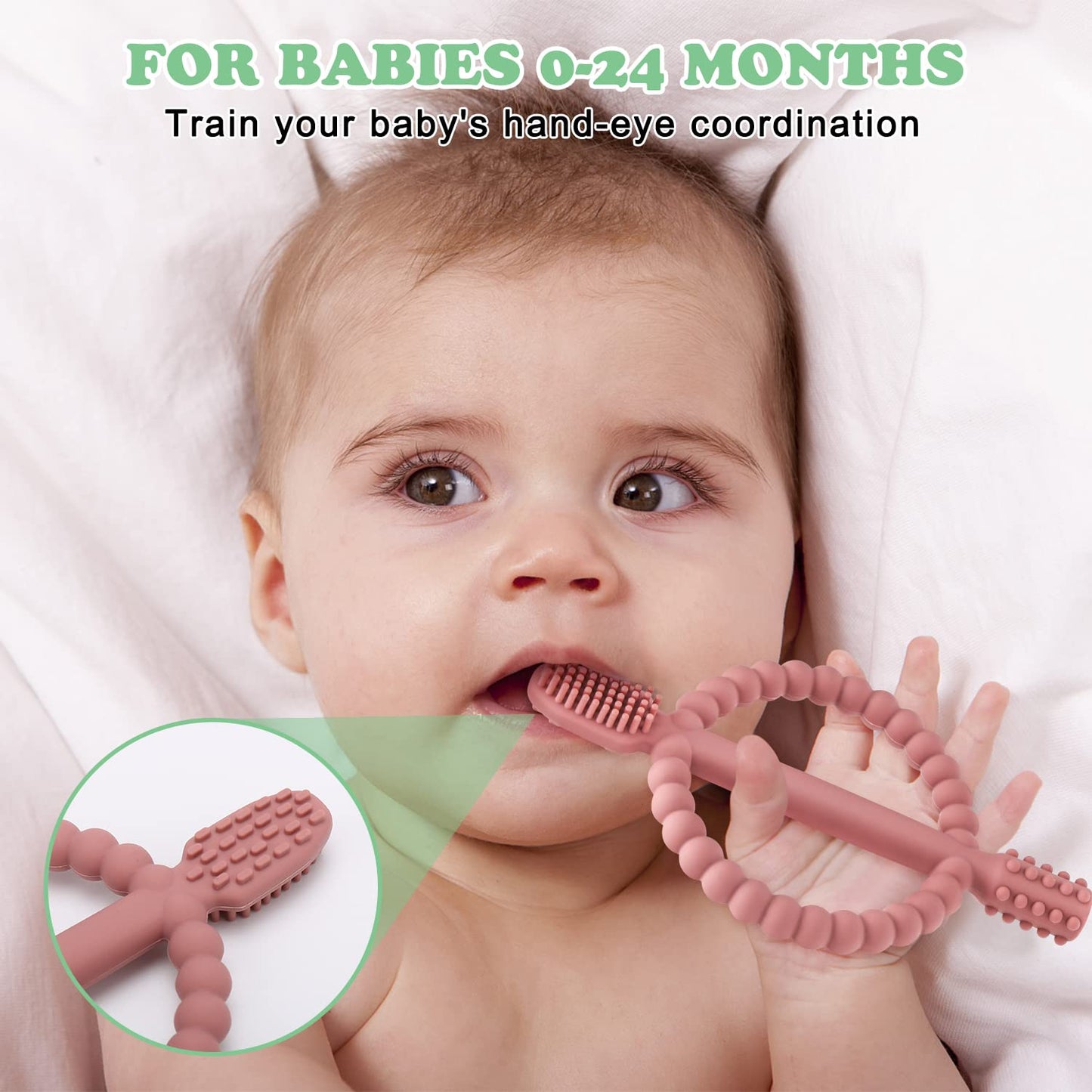 Baby Teething Toys with Easy-Hold Handle, Silicone Infant Toothbrush, Textured On Both Sides Helps Massage, Soothe Sore Gums, Teething Toys for Babies