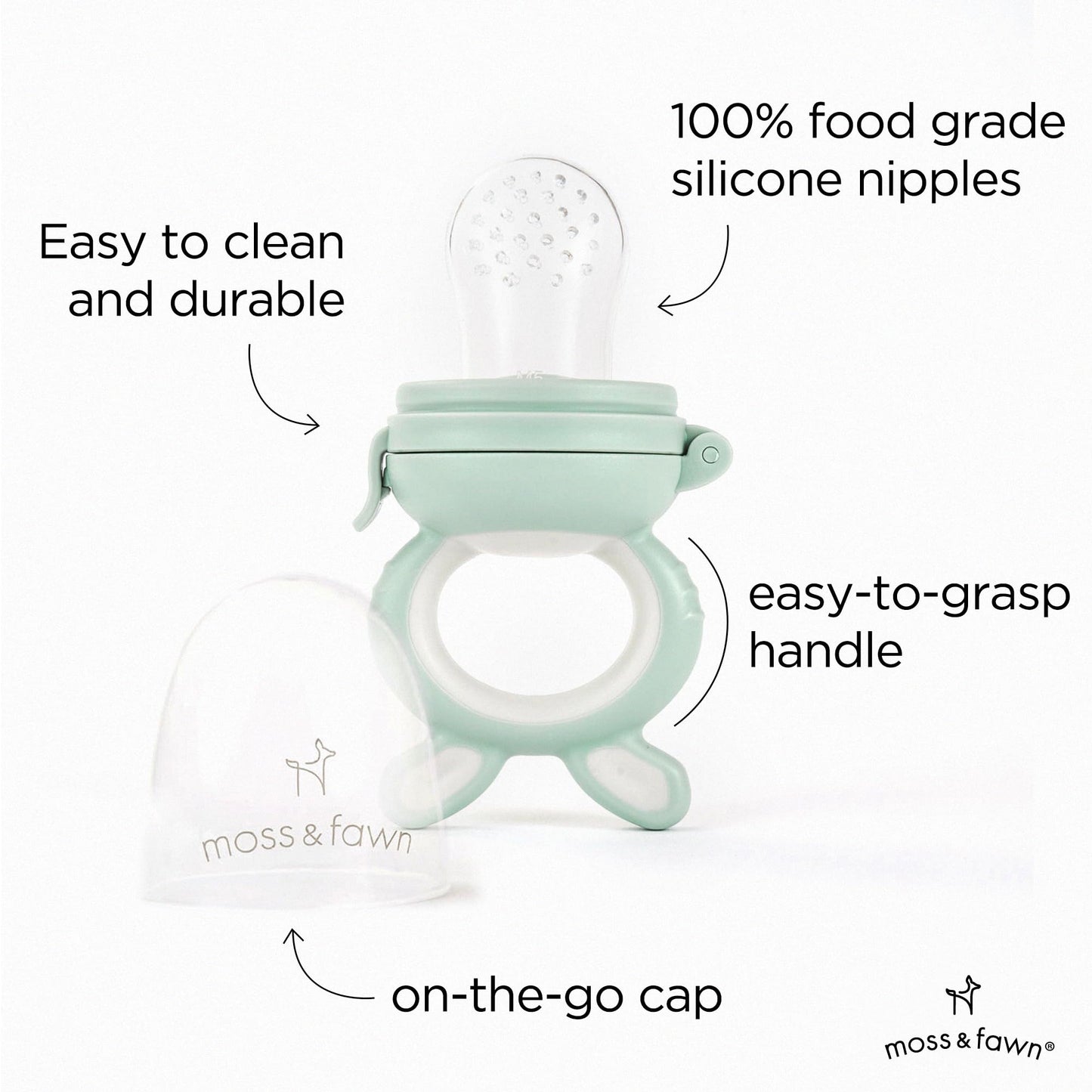 Moss and Fawn Forage Feeder - Silicone Baby Fruit Feeder, Frozen Breast Milk Popsicle Teether & Pacifier - BPA, PVC & Phthalate-Free - Fern